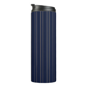 Navy Blue Ivory Gold Pinstripes Thermal Tumbler