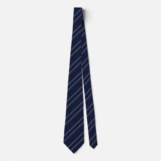 Navy Blue Ivory Gold Pinstripes Tie (Front)