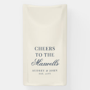 Navy Blue Ivory Modern Cheers Script Wedding Banner