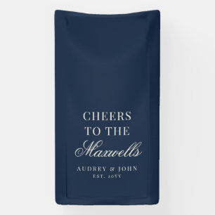 Navy Blue Ivory Modern Cheers Script Wedding Banner