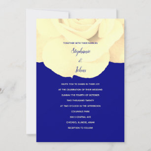 Navy Blue Ivory Rose Floral Spring Summer Wedding Invitation
