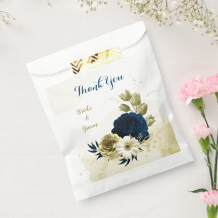 navy blue ivory white and gold flowers wedding favour bag
