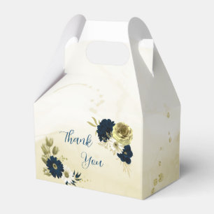 navy blue ivory white and gold flowers wedding favour box