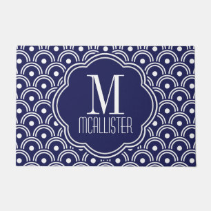 Navy Blue Japanese Style Pattern Personalised Doormat