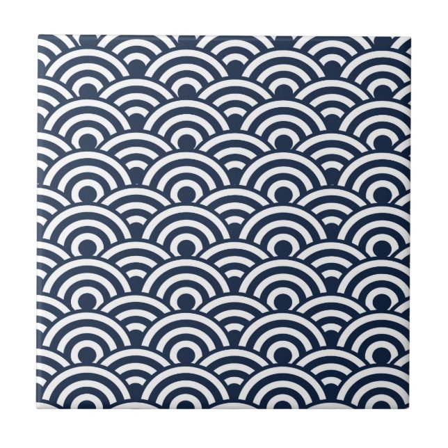 Navy Blue Japanese Wave Pattern Tile (Front)