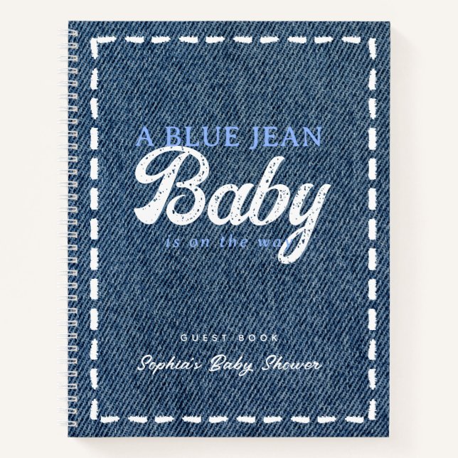 Navy Blue Jean Baby Boy Baby Shower Guest Book (Front)
