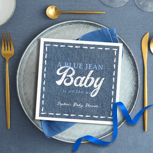 Navy Blue Jean Baby Boy Baby Shower  Napkin (Creator Uploaded)