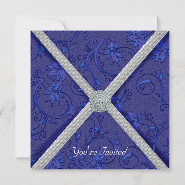 Navy Blue Jewelled Party Invitation (Front)