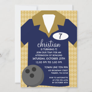 Navy Blue Join the Team Bowling Birthday Party Invitation