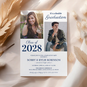 Navy Blue Joint Graduation Party Invitation