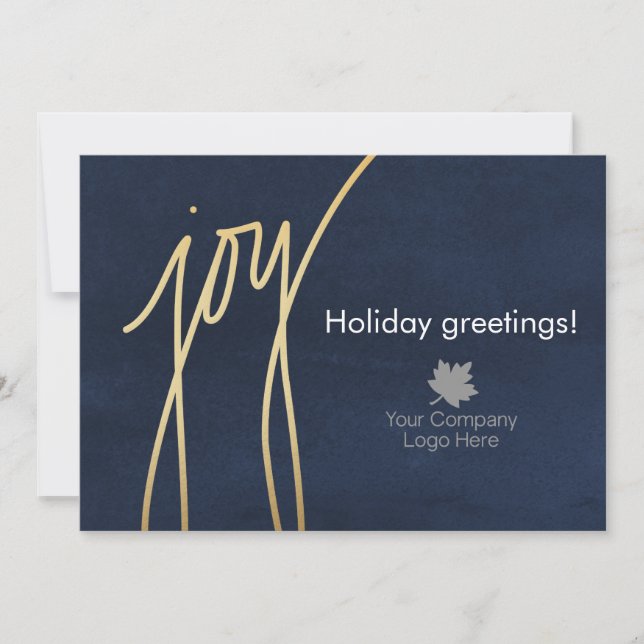 Navy Blue Joy Holiday Corporate Logo Imprinted Card (Front)