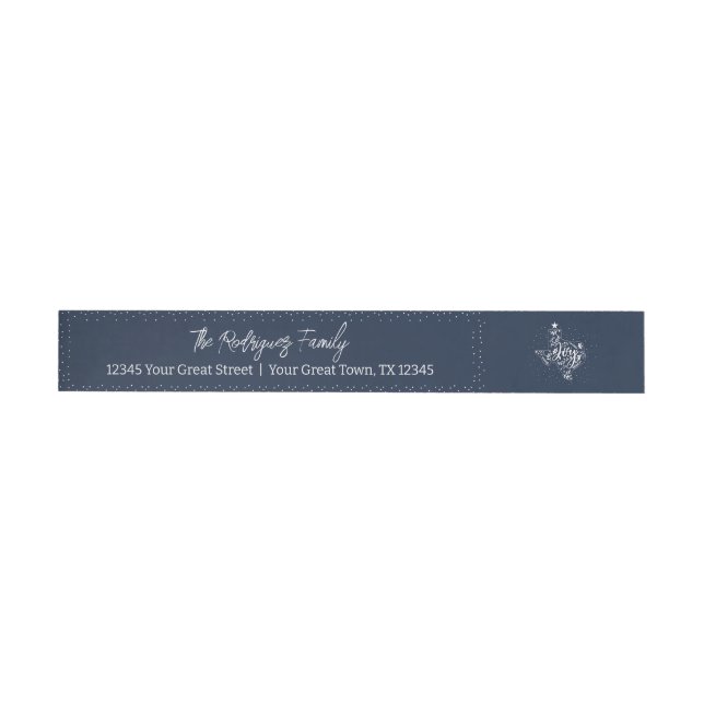 Navy Blue Joy Holiday Leaves Texas Shape Wrap Around Label (Individual)