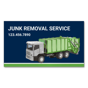 Navy Blue Junk Removal Service Garbage Truck Magnetic Business Card