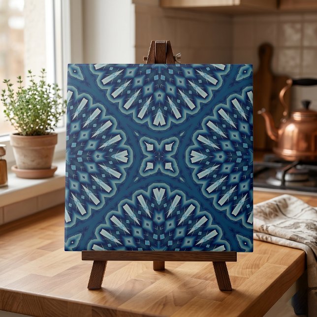 Navy Blue Kaleidoscope Mosaic Geometric Pattern Ceramic Tile (Creator Uploaded)