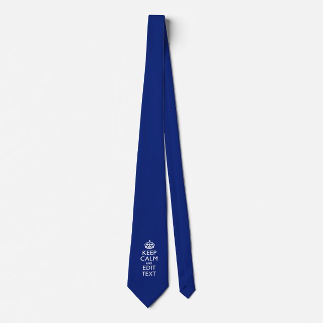 Navy Blue Keep Calm And Edit Text Personalised Tie (Front)