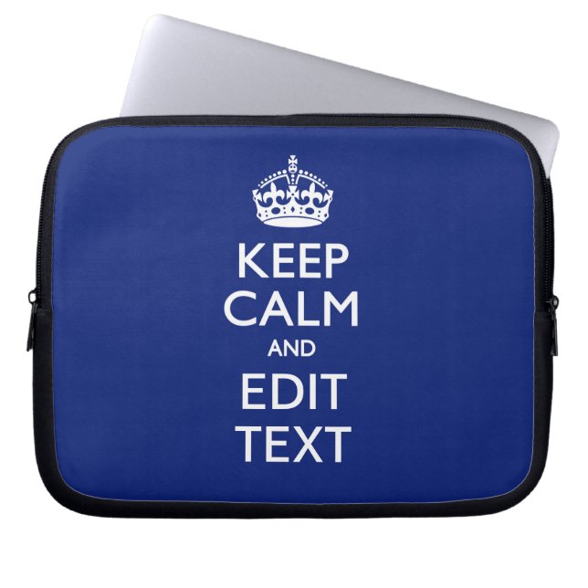 Navy Blue Keep Calm Have Your Text Personalised Laptop Sleeve (Front)
