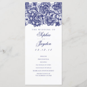 Navy Blue Lace Elegant White Wedding Programs
