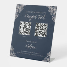 Navy Blue & Lace Honeymoon Fund Wedding QR