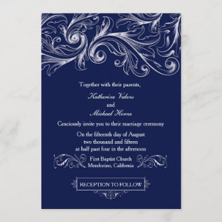 Navy Blue Lace Invitation - Vintage Glam
