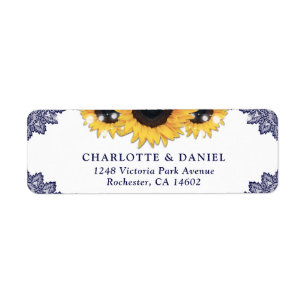 Navy Blue Lace Sunflower Return Address Wedding Label
