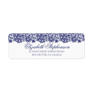 Navy Blue Lace Wedding Return Address Label