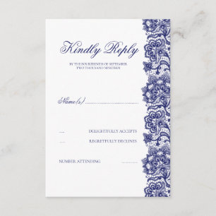 Navy Blue Lace Wedding RSVP Card