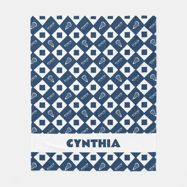 Navy Blue Lacrosse Argyle Pattern Fleece Blanket (Front)