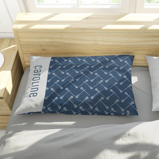 Navy Blue Lacrosse White Sticks Patterned Pillowcase (Creator Uploaded)