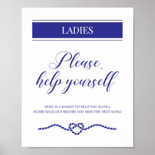 Navy Blue Ladies Bathroom Basket Nautical Wedding Poster