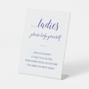 Navy Blue Ladies Bathroom Basket Wedding Pedestal  Sign