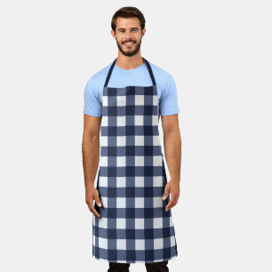 Navy Blue Large Classic Gingham Check Plaid Apron