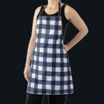 Navy Blue Large Classic Gingham Check Plaid Apron<br><div class="desc">Modern summer trend,  picnic gingham plaid tartan pattern in navy blue and white colours.</div>