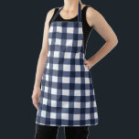 Navy Blue Large Classic Gingham Check Plaid Apron<br><div class="desc">Modern summer trend,  picnic gingham plaid tartan pattern in navy blue and white colours.</div>
