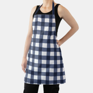 Navy Blue Large Classic Gingham Check Plaid Apron
