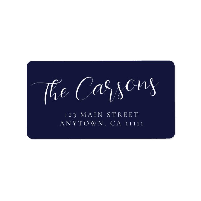 Navy Blue Large Script Modern Return Address Label (Front)