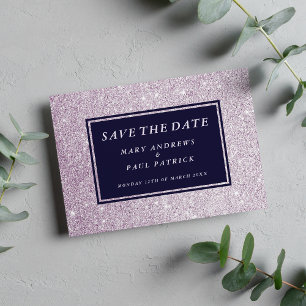 Navy blue lavender glam glitter Save The Date