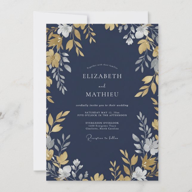 Navy Blue Lavish Twilight Wedding Invitation (Front)