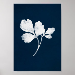 Navy blue leaf art poster