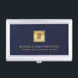 NAVY Blue Leather Business Corporate Gold Logo Business Card Holder<br><div class="desc">This luxury business card holder boasts a refined Navy Blue leather-textured illustration, perfectly paired with your business logo over a faux gold overlay for a premium, professional look. Your name, profession, or firm name stands out in opulent gold-tone lettering, creating a timeless and unforgettable impression. Ideal for professionals across various...</div>