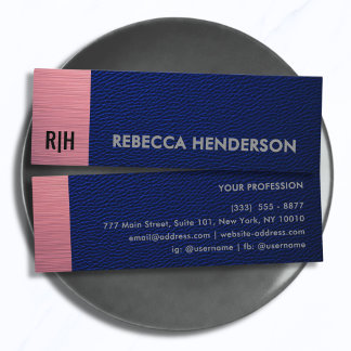 Navy Blue Leather & Metallic Pink Panel Monogram Mini Business Card