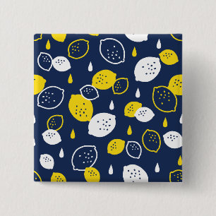 Navy Blue Lemon Art – Refreshing Citrus Design 15 Cm Square Badge