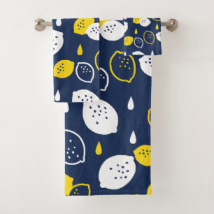  Navy Blue Lemon Art – Refreshing Citrus Design Bath Towel Set