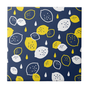 Navy Blue Lemon Art – Refreshing Citrus Design Ceramic Tile