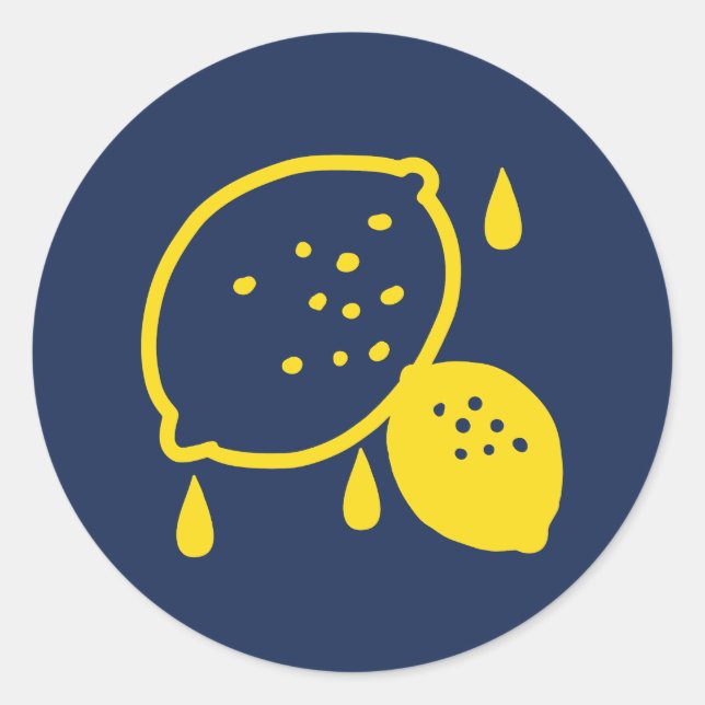  Navy Blue Lemon Art – Refreshing Citrus Design Classic Round Sticker (Front)