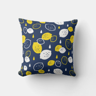Navy Blue Lemon Art – Refreshing Citrus Design Cushion