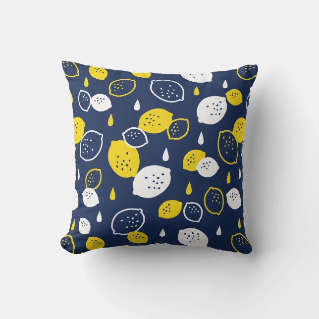  Navy Blue Lemon Art – Refreshing Citrus Design Cushion (Front)