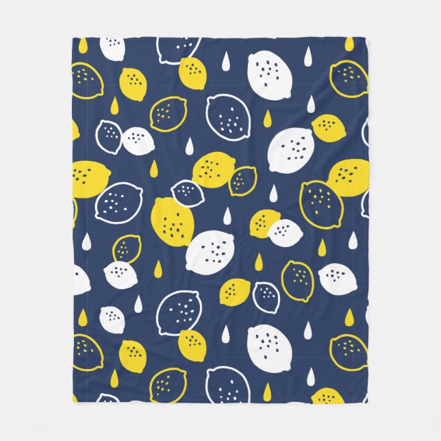  Navy Blue Lemon Art – Refreshing Citrus Design Fleece Blanket (Front)