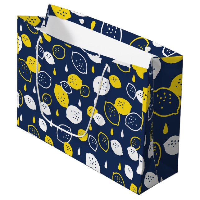  Navy Blue Lemon Art – Refreshing Citrus Design Large Gift Bag (Front Angled)