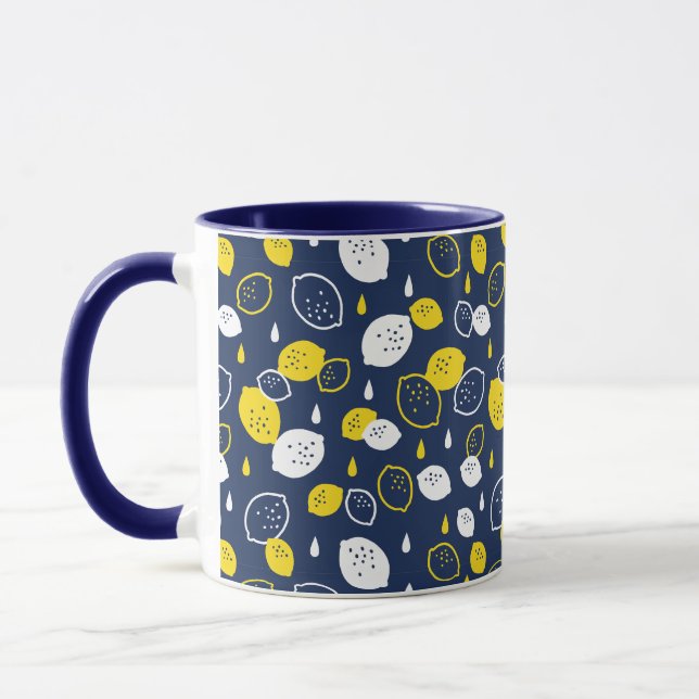  Navy Blue Lemon Art – Refreshing Citrus Design Mug (Left)