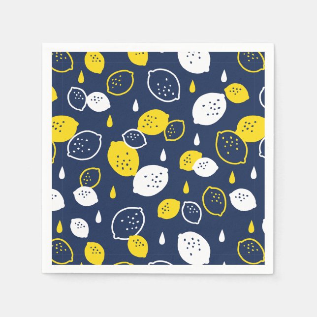  Navy Blue Lemon Art – Refreshing Citrus Design Napkin (Front)